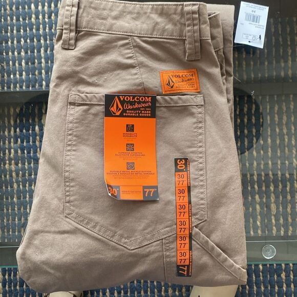 Volcom Workwear Tan Cargo pants, elastic ankles 30 x 30 NWT 6 pockets - Picture 6 of 6